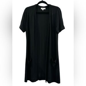 Tickled Teal Black Open Front Cardigan Dress w/ Pockets Size XL Stretch